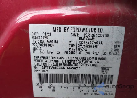 2022 Ford Maverick Lariat z USA, uszkodzony, nr VIN 3FTTW8E34NRA24211